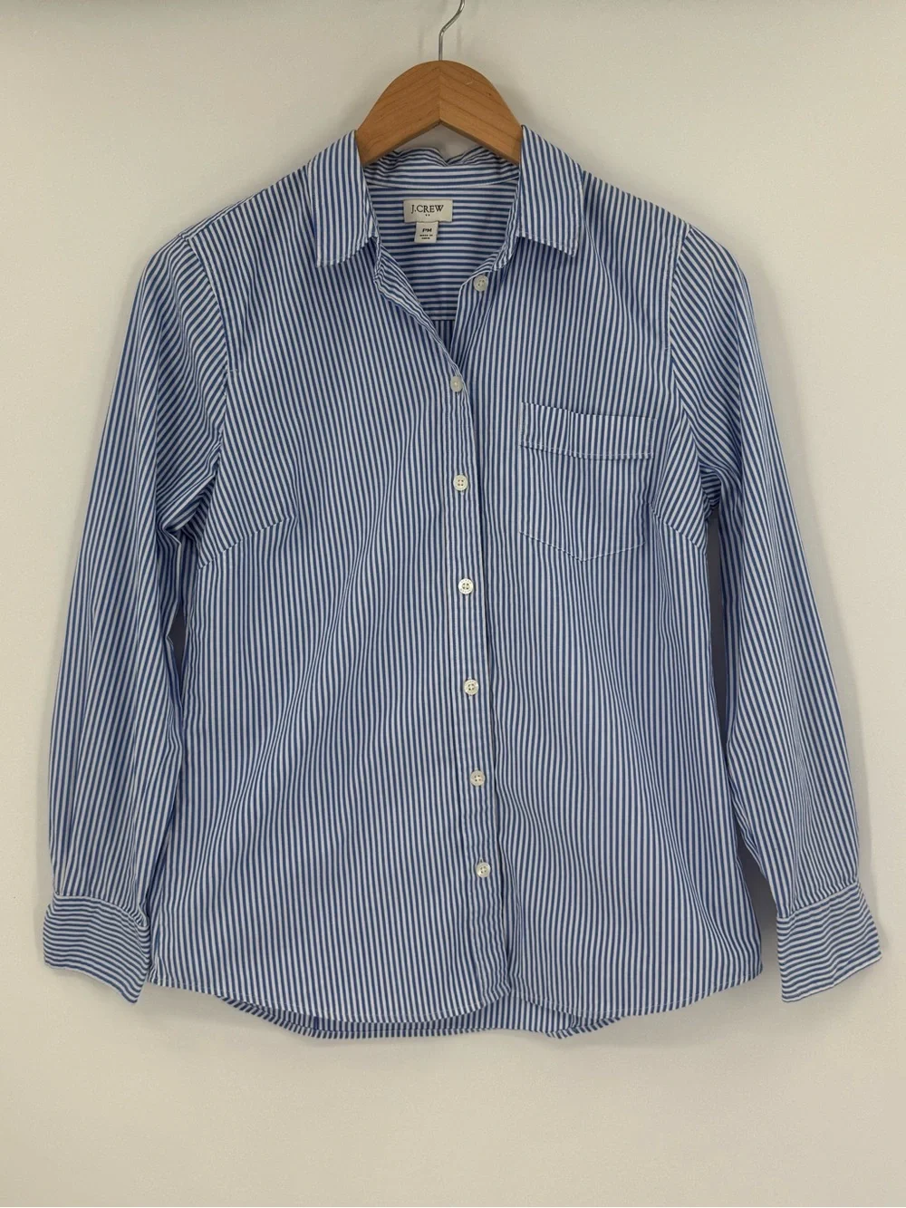 J.Crew Cotton Blend Striped Button-Down Shirt | Blue / White | Petite Medium
